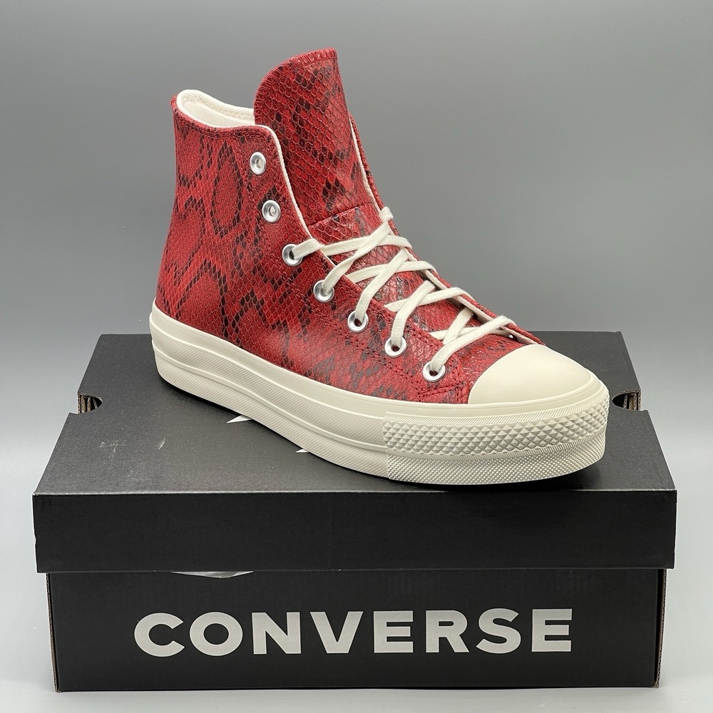 Converse Women's 6 Red Sneakers Hi Leather Platform Snakeskin A13392C Festive